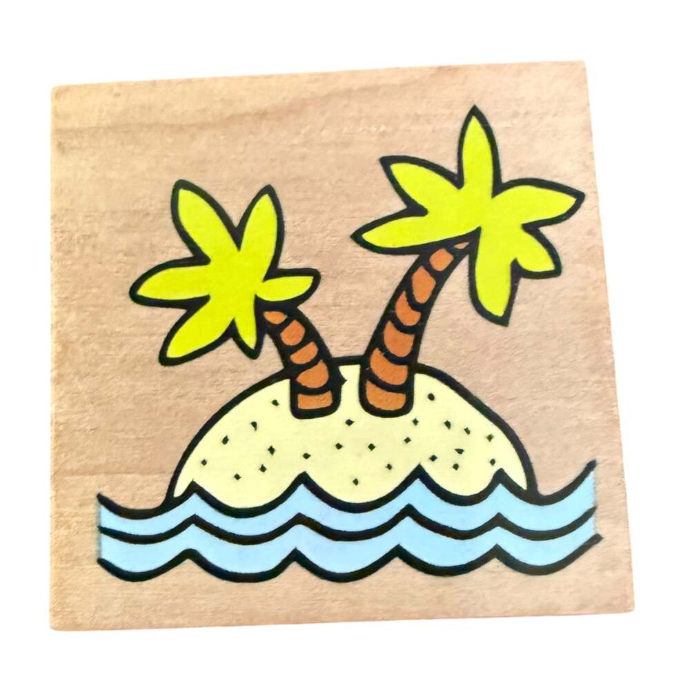 Palm Trees On An Island With The Ocean Unbranded Rubber Stamp